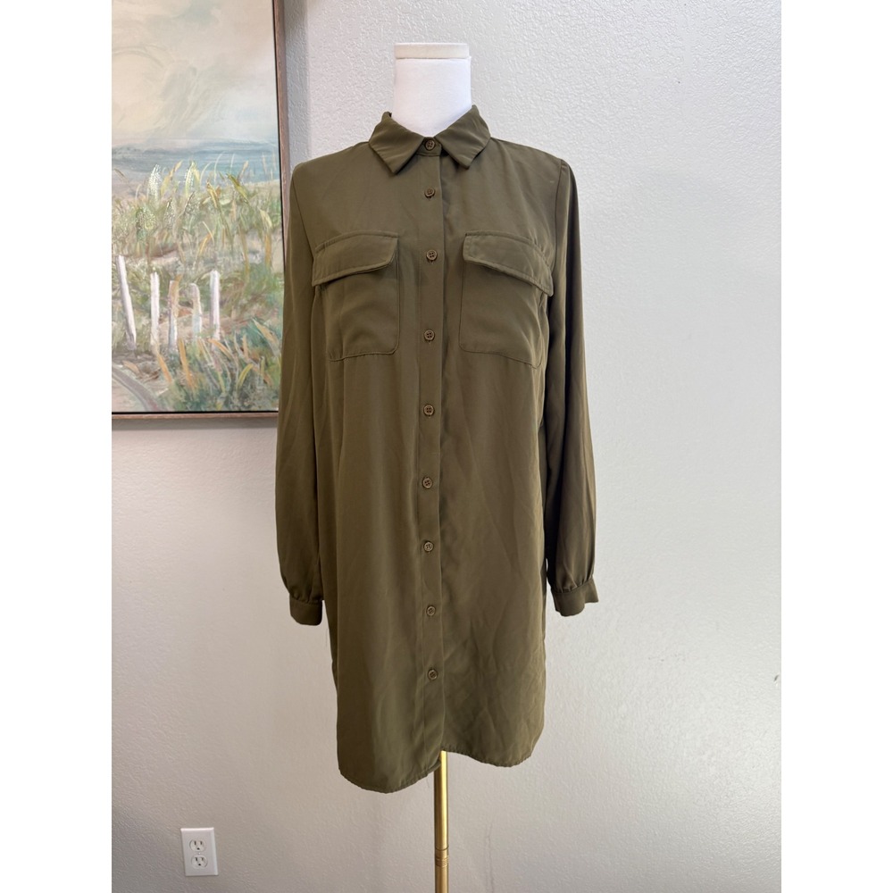 Forever 21 Olive Green Utility Button Down Shirt Dress Long Sleeve Medium